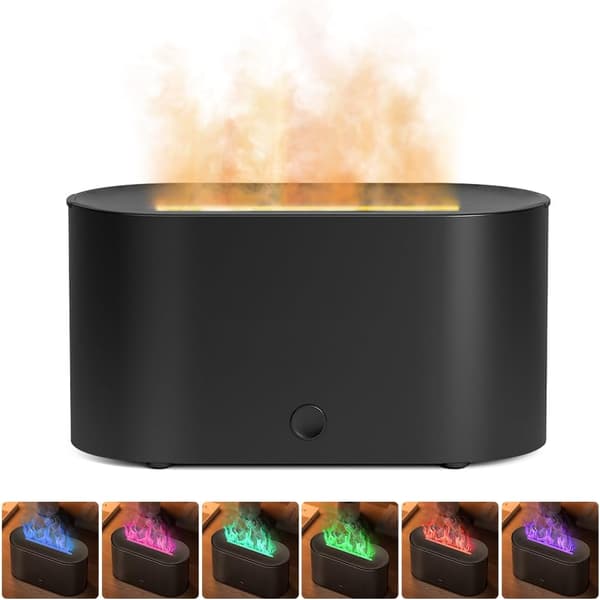 7 Farver Simuleret Flamme Luftfugter Aroma Diffuser med Farveskiftende Natlys til Hjem Aromaterapi Luftfugter Sort