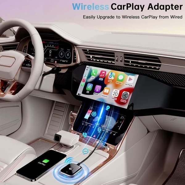 2 i 1 Trådløs CarPlay Adapter Kablet til Trådløs AI Boks Plug Play Mini CarPlay Adapter Sort
