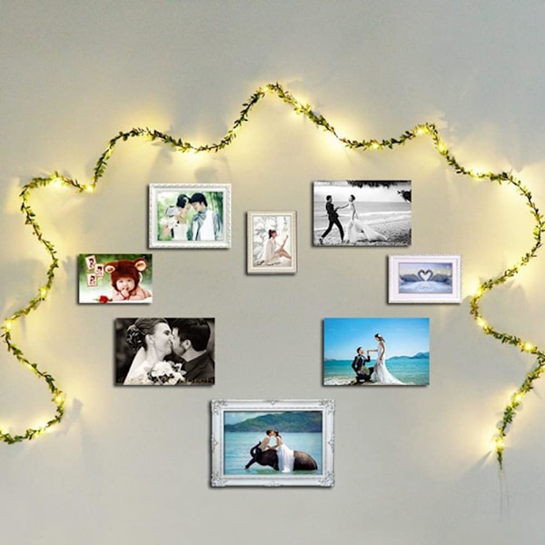 Keinotekoiset vihreät lehdet LED-valosarjat, useita pituuksia Riippuvalot Paristokäyttöiset Vine Fairy String Lights Ripustettava seppele valosarjat（5M）