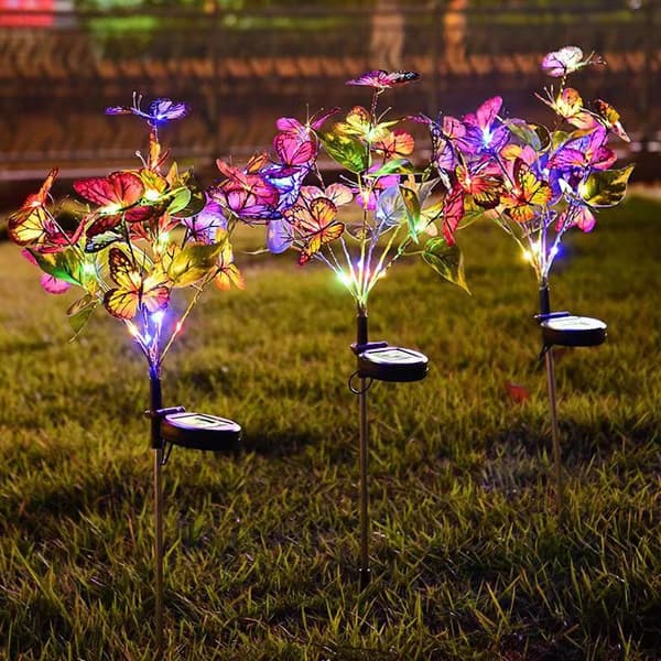Solcellehagelys 2 stk Blomster Sommerfugl Utendørs Solcellelampe 2 Moduser Vanntett Landskapsbelysning Stier Hagedekorasjon Terrasse Bryllup