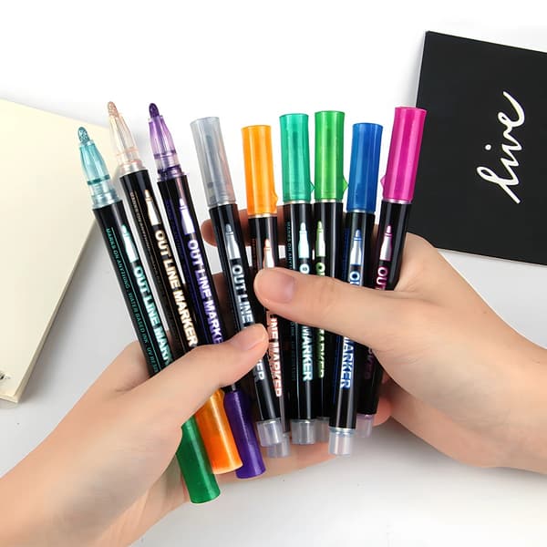 24-Pack Glitter Pens - Metallic Outline Pens with Double Line 24 Färger