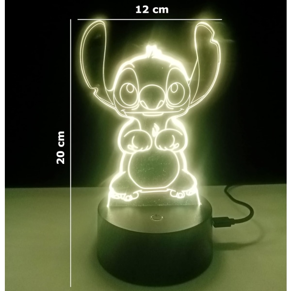 3D Natlampe Børnesenglampe LED Optisk Illusion med Stich Figur Gave til børn (16 stingfarver)