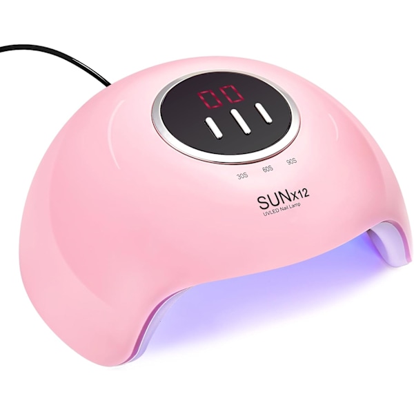 UV LED Neglelampe 54W Negletørrer Gel Polish Lampe 3 Timerindstillinger Professionel Hurtigtørrende Hærdningslampe med Display Auto Sensor, Pink