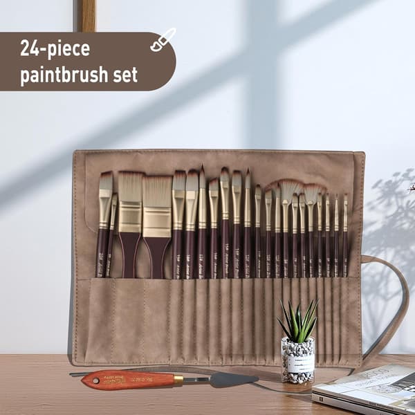 Professionellt Set med 24 Syntetiska Akrylfärgpenslar Multi Form Set Platt Filbert Fläkt Katt Tunga Rund Vinkel Rigger