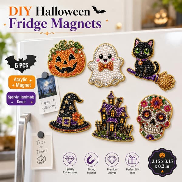 Halloween Pumpa Katt Spöke Pärla Diamant Kylskåpsmagnet Set DIY Dark Castle 6-Piece Set