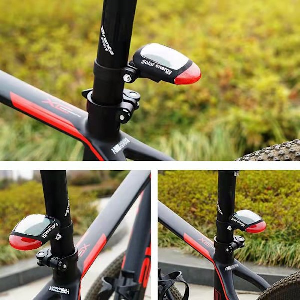 Cykel solcelle baglygte 2LED intet behov for opladning natkørsel advarselslys mountainbike rideudstyr cykeltilbehør Black/OPP bag