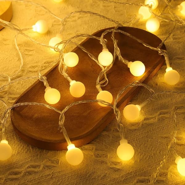 1.7cm White Ball LED Warm String Lights, 6m 40 LEDs, USB & Battery Powered, Outdoor Camping & Christmas Lighting 6m