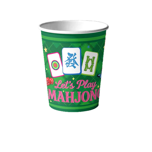 Mahjong-temafest Engangsservisesett med vimpelbanner, papptallerkener, kopper, servietter for bursdagsfeiring 4pcs