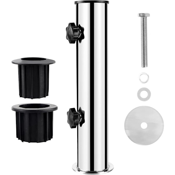 Parasolfod, Parasolbeslag Ø50 i rustfrit stål, Tilbehør til parasoller med 2 PVC-reduktionsringe (Ø32/40mm)