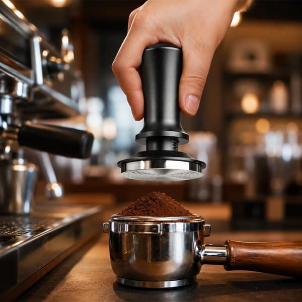Tamper 51/53/58mm, Trykregulerende Kaffetamper, Espressotamper i Rustfrit Stål med Fjeder og Rillet Base 53MM