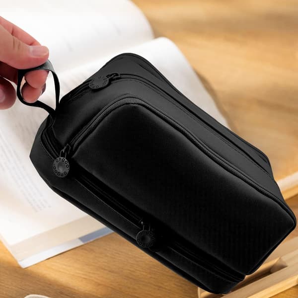 Large Capacity Pencil Case, 4 Compartments, Zipper Pencil Pouch with Portable Handle, Pen Holder and Stationery Organizer. Navybule