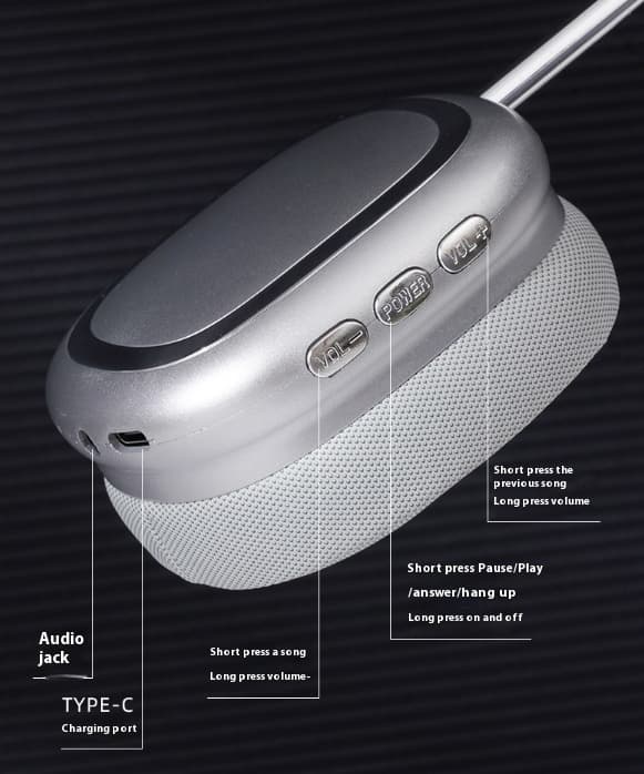 Trådløse hovedtelefoner Bluetooth 5.3 Hifi Stereo Lyd med On-Ear Volume Control Støjreducerende Teknologi Grå