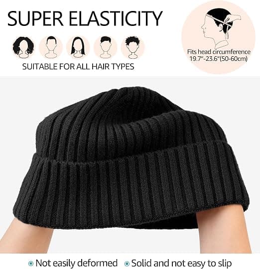 Strikket hue til mænd kvinder børn vinter varm klassisk daglig skull cap sort