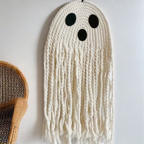 Håndvevd Spøkelse Bomullstau Hengende Dekor – Halloweenfest Boho Makramepynt Ghost 3