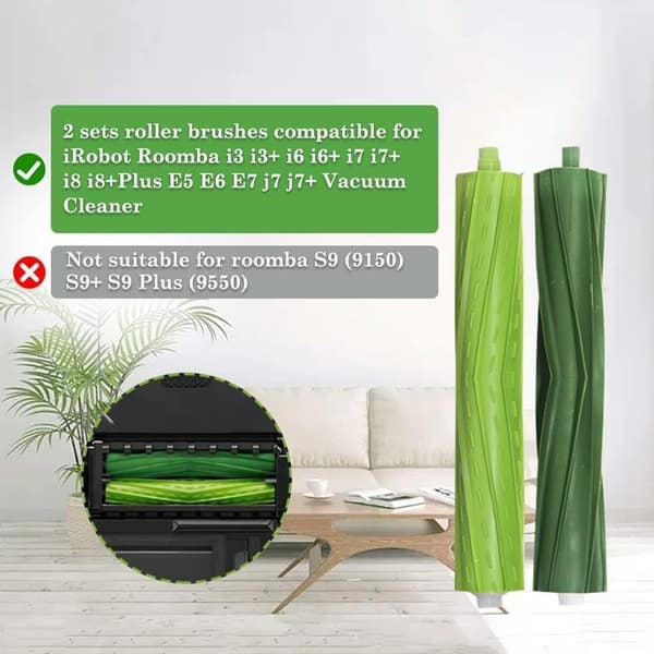 2 sett erstatningsgummirullebørster kompatible med iRobot Roomba e i og j-serien i3 i3+ i6+ i7 i7+ i8+ Plus E5 E6 E7 j7 (7150) j7+