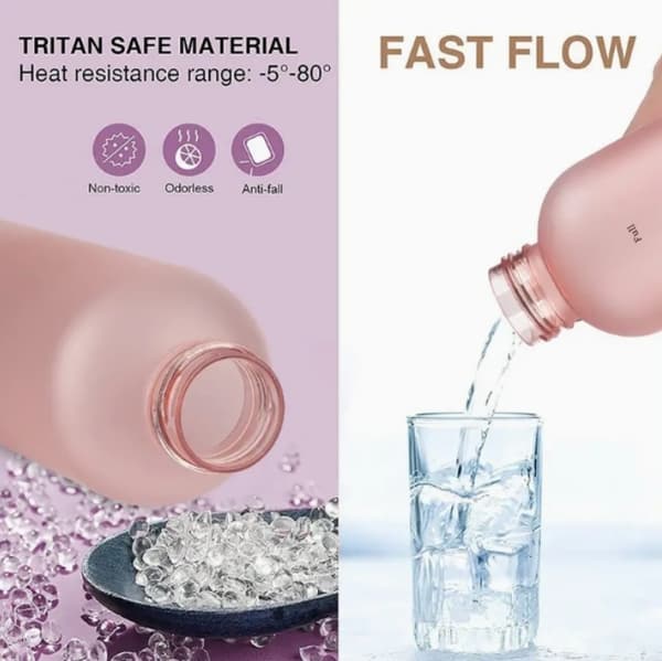 1L Plastikkflaske med Tidsmarkør for Voksne og Barn Rosa Gjenbrukbar Drikkeflaske 1000ml