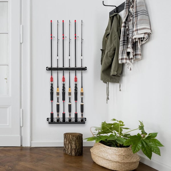 Fiske stang holder Fiske stang holder vægmontering, 2 par fiske stang holdere væg med 6 fiske stang holdere til fiskeri