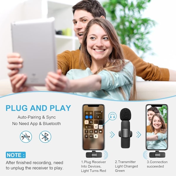 2-pakkauksessa - Lavalier-mikrofoni mobiililaitteille - Langaton - USB-C Black Black