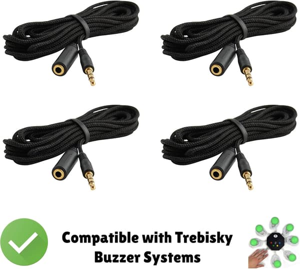 Quizspil Svar Buzzer Standalone System LED Belyste Knapper 4,5 m Forlængerkabler Pakke med 4
