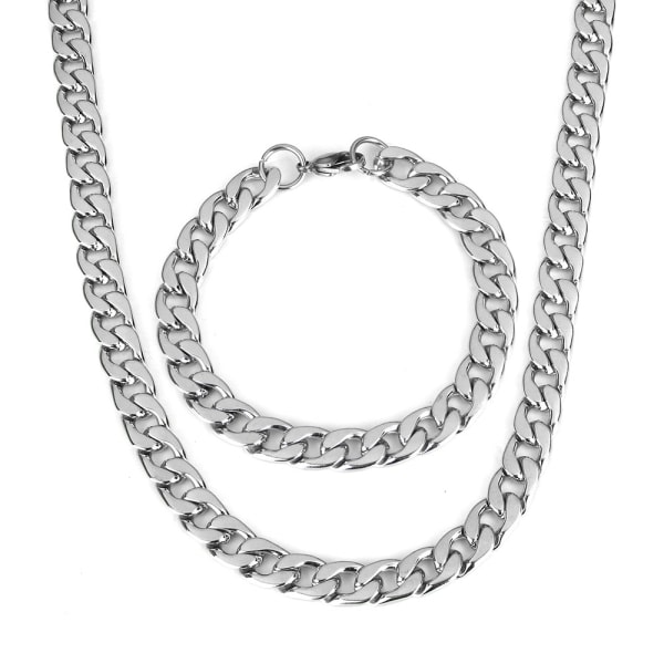 Rostfritt stål Halsband + Armband Set 11,3 silver