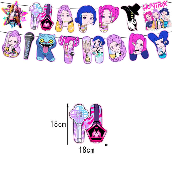 Demon Hunters Tema Bursdagsdekorasjonssett for Barn, KPOP Ballonger Vimpelbanner Kaketopper D