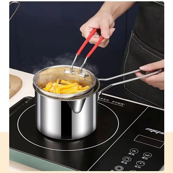304 Rustfrit Stål Kurv Pot Frituregryde Fritere Dybstegning Fisk Sil Fransk Japansk Chips Net Pasta Pan Tråd Køkken Kalkun Løg（Med glat net）