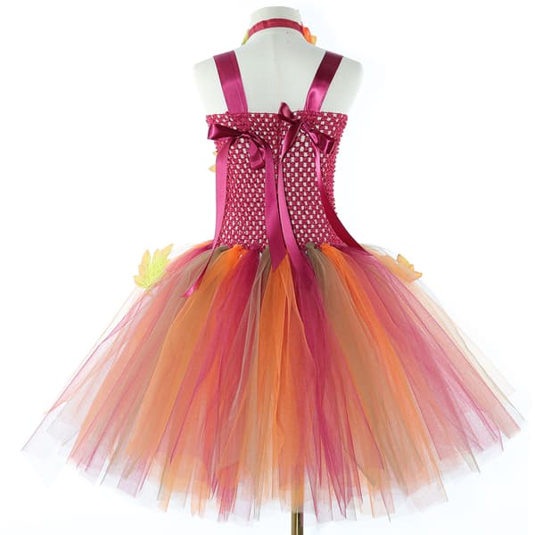 Simuleret ahornblad mesh-kjole til børn, Halloween Thanksgiving prinsesse tylskørt til piger 6-7 years old (110-120cm)