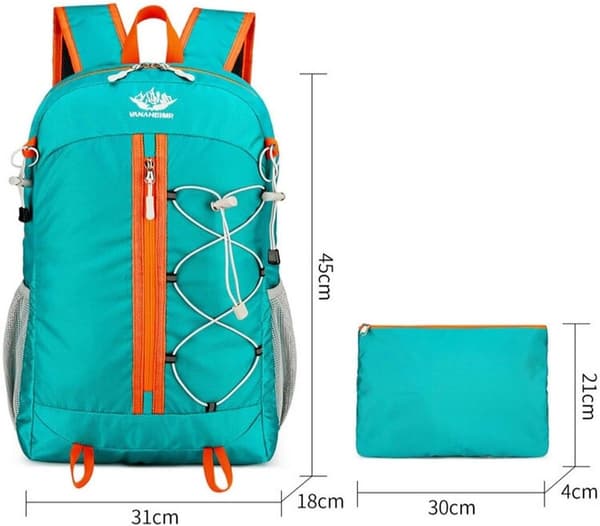 Sammenfoldelig vandrerygsæk - Letvægts udendørs dagstaske til camping, vandreture, rejser - Åndbare mesh-stropper - 31x18x45cm Sort