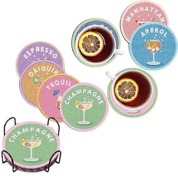 Joulun timanttimaalauslasinalussarja, tee-se-itse kimaltelevat lasinaluset metallitelineellä 519