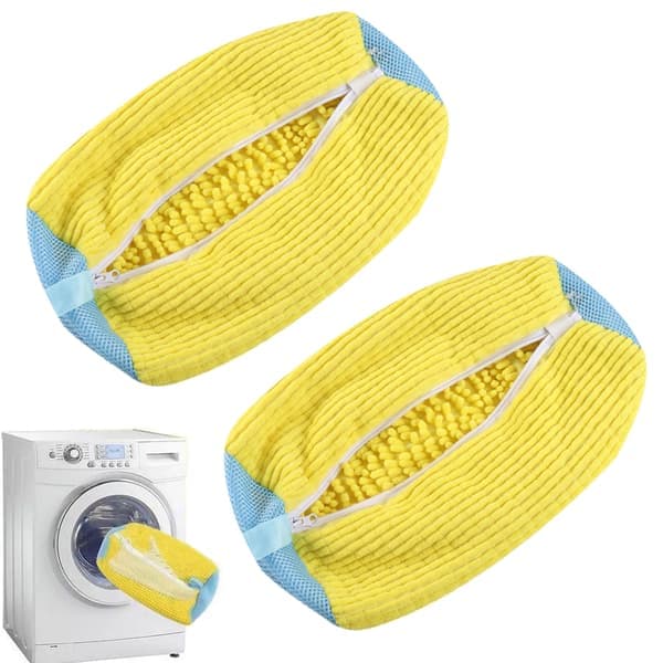 2 stk. vaskepose til sko til vaskemaskine, genanvendelige rengøringsnetposer til sneakers, gul 2pcs