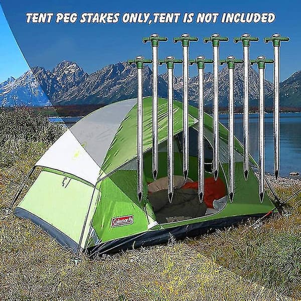 10x Ståltältpinde - Slidstærke lange pinde med plastram til camping