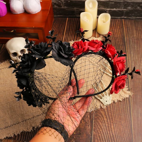 Halloween Hårspenner for Damer Hodebånd De Dødes Dag Hodebånd Rose Slør Hårbånd Gravstein Hodebøyle for Cosplay Fest
