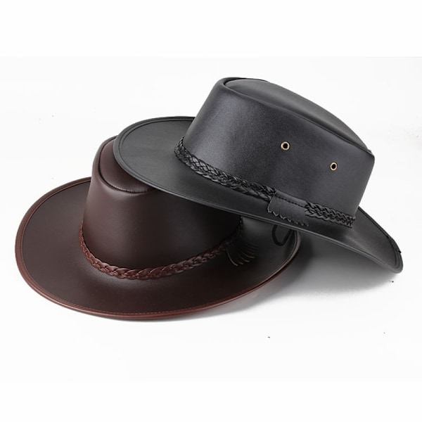 Svart jungle bull lærhatt, Western hatt, Australsk hatt, cowboyhatt
