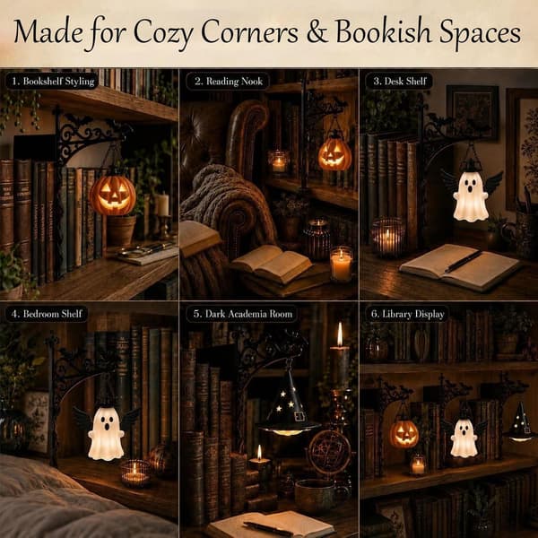 Book Lamp, Library Lantern Mini Bookshelf Lamp LED Bookshelf Lantern with Hanging Lantern, Warm Amber LED, Wireless, Slim Design Fits Between Books