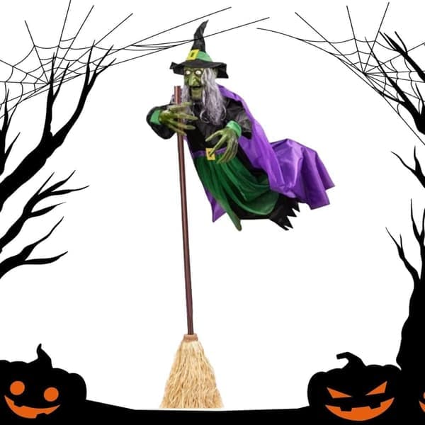 Halloween-dekorasjon Flygende Heks – 180 cm med Lyd- og Bevegelsessensor for Hage og Innendørs