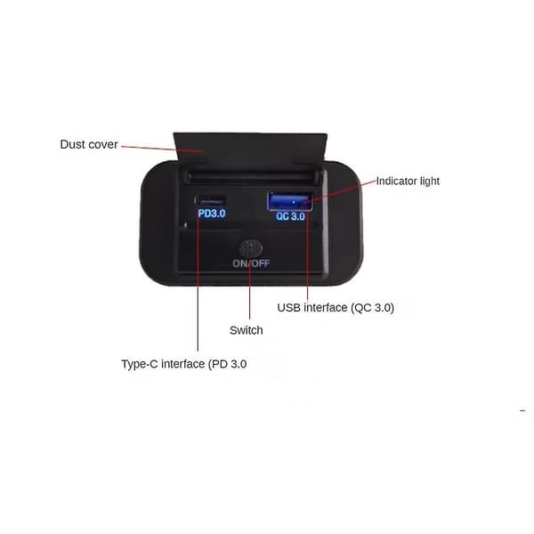 Dual Quick Charge USB Qc3.0 og Pd3.0 Rv USB-stik 12v USB-oplader Bil USB-port 12 Volt USB-stik
