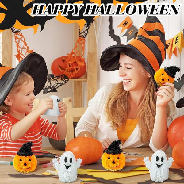 8 stk. Halloween LED Puffer Bolde Lysende Spøgelse Græskar Bolde Bulk Stress Relief Legetøj til Børn Glød i Mørket Spøgelse Græskar til Halloween Fest