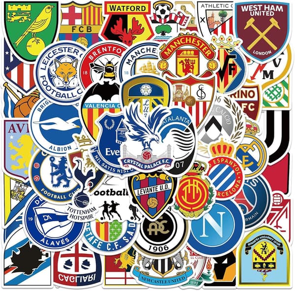 Fotbollslag Logotyp Sticker Pack 100 st för vattenflaskor, bärbara datorer, bilar