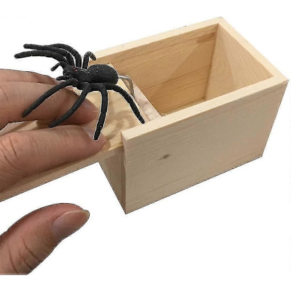 Prank Spider Överraskningslåda Gummispindel Prank Box Knepig Spindel Trälåda