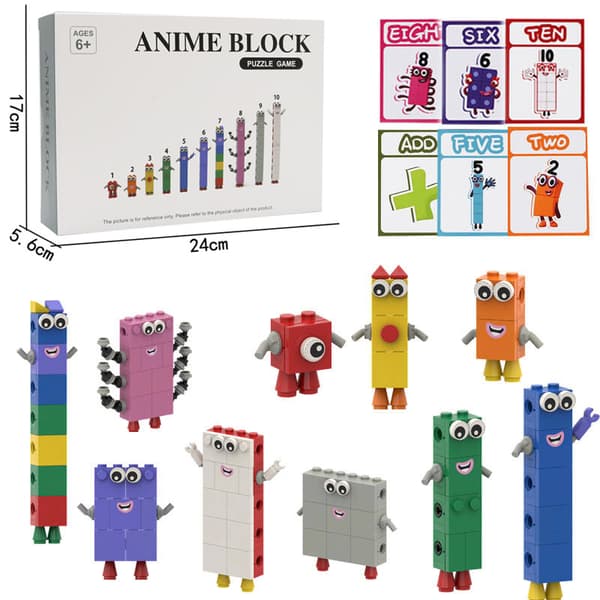 Number Blocks Byggeklodsfigurer Sæt med 10 Designs, Transformerbart Legetøj med Kort til Børnefestspil