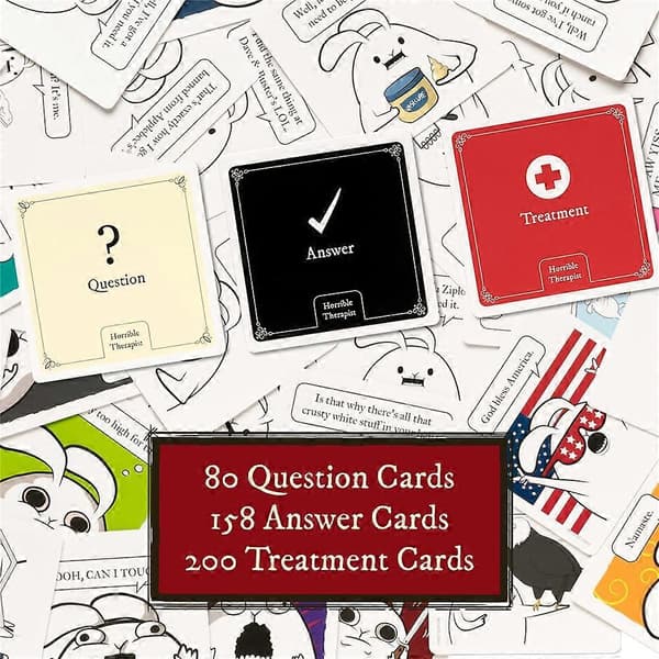 Exploding Kittens Horrible Therapist -korttipeli, hauska perhepeli aikuisille ja yli 17-vuotiaille