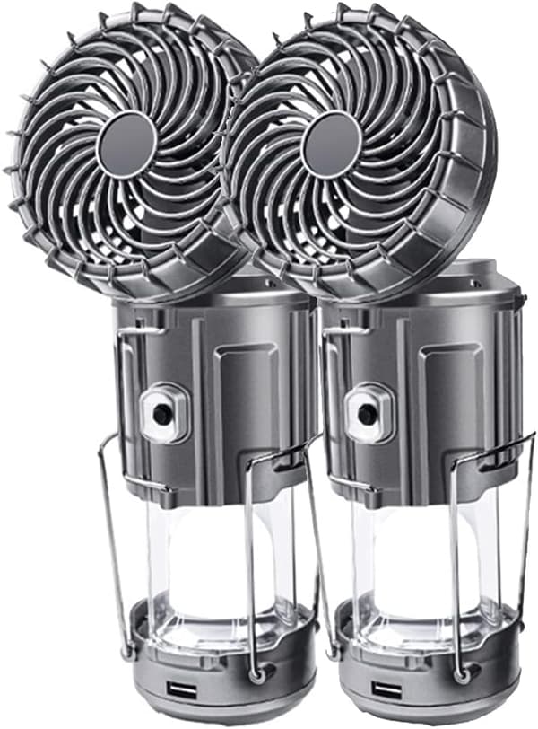 2-pak solcelle campinglanterne med ventilator, 3-vejs strømkilde, genopladelige lanterner til strømafbrydelse, campingbelysning til telte, orkan