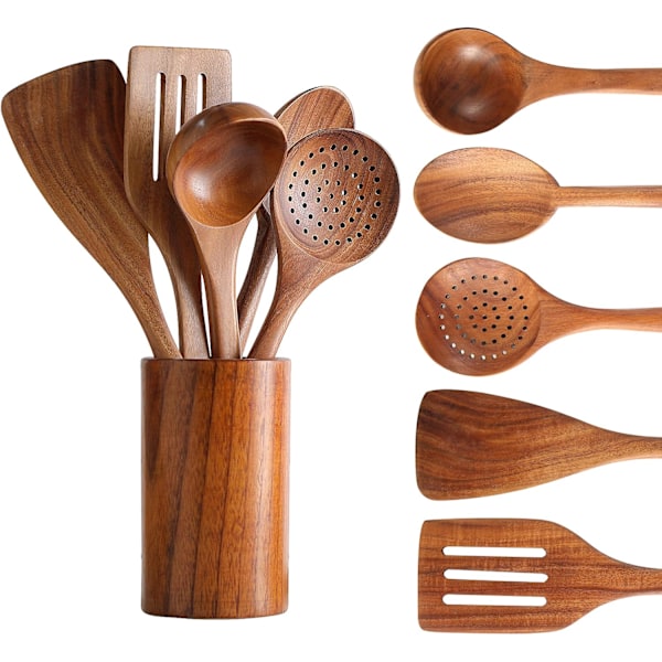 Hälsosamma Köksredskap, Träslevset och Träförvaringshinkar Set (6-pack)