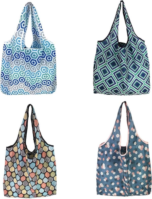 Återanvändbara hopfällbara shoppingkassar, set om 4
