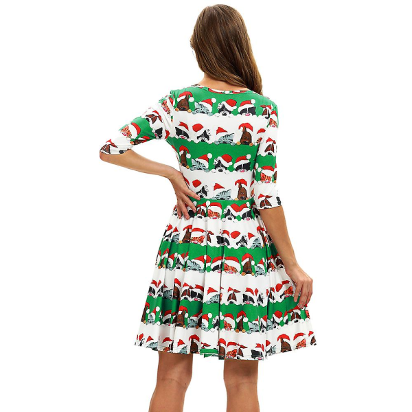 Ohpa Kvinnors Klänning Julklänning 1/2 Ärm Knälång Klänning Kvinnors Modekläder Jul A-Linje Klänning-Röd Tomte Klänning（XL Vit）