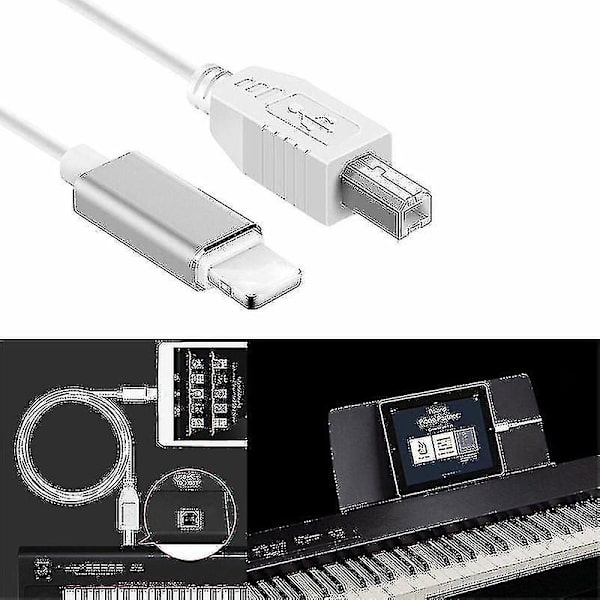 Lightning til Type-B MIDI Keyboard Konverter USB 2.0 Kabel til iPhone 7 8 X iPad