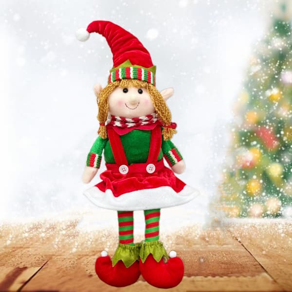 Julelangbenet Nisse Siddende Figur Dukke Pynt Ornament Female elf [D] See details