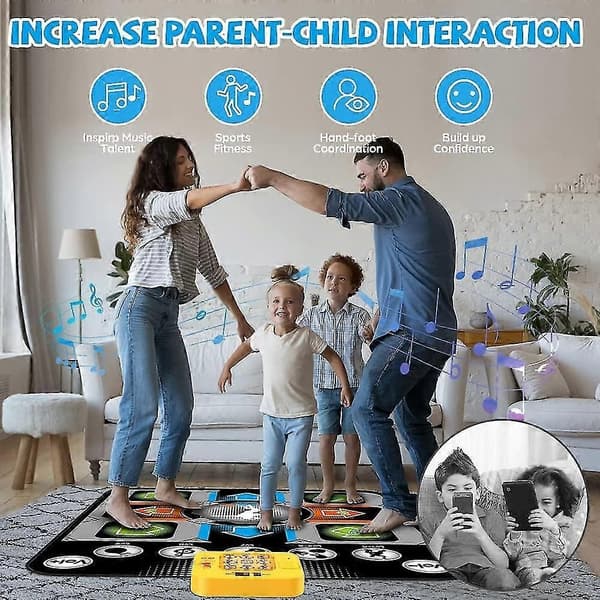 Dansematte, danseleke gave til barn jenter gutter 3-12 år, dansepute med trådløs Bluetooth, 9 utfordringsspillmoduser - Perfekt Black