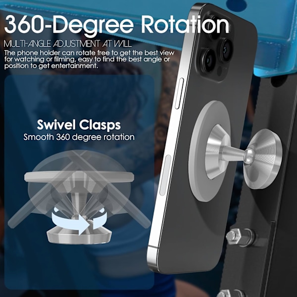 Opgraderet magnetisk telefonholder til fitness, dobbelt magnet med stærk magnet, fastgøres nemt og sikkert til metaloverflader til alle telefoner til videoer og