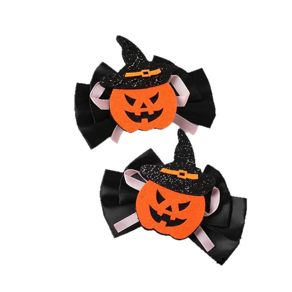 Halloween sløjfehårklemmer, mørke gotiske græskar spøgelse flagermus hårnåle til kvinder og børn, 2-delt håndlavet sæt 2
